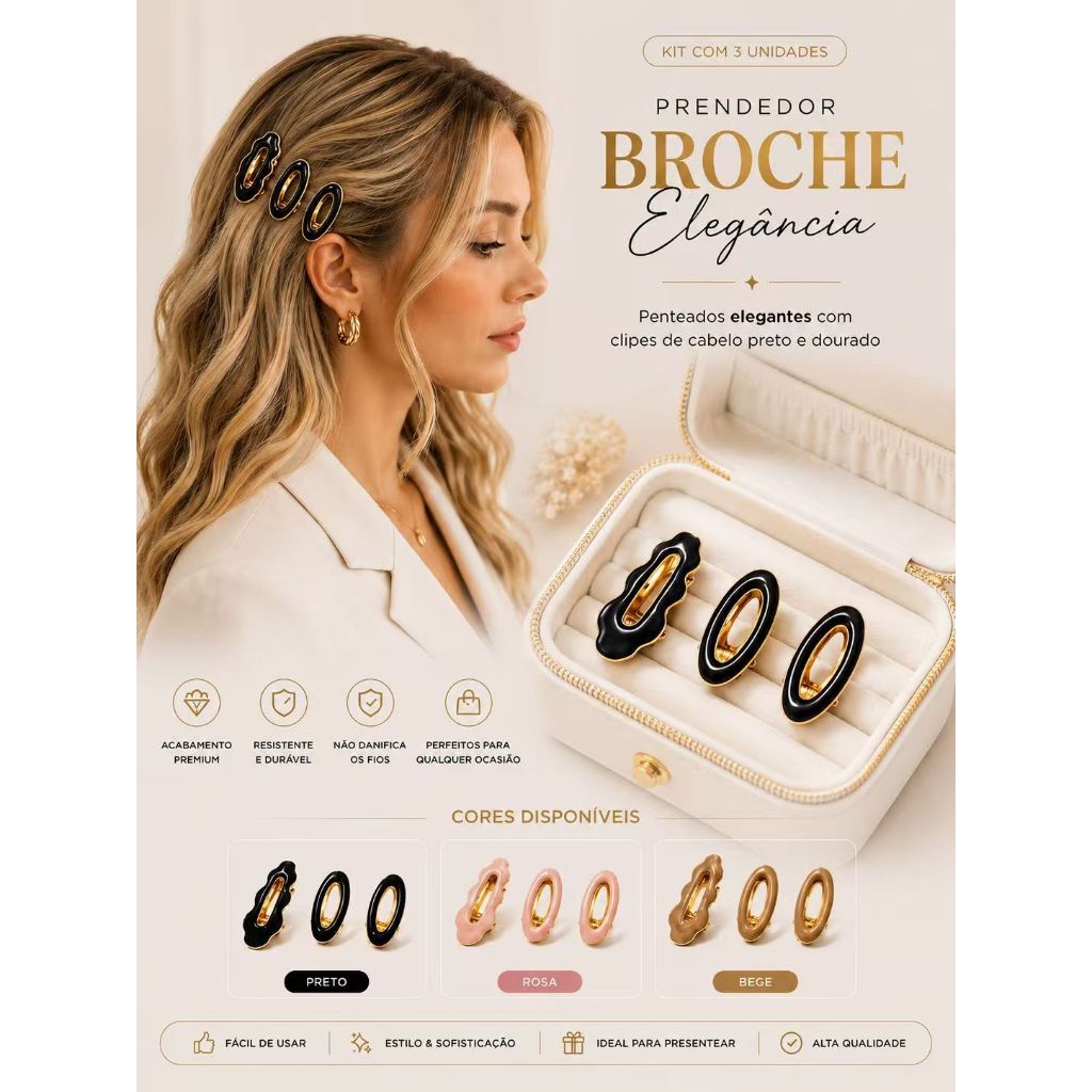 kit com 3 Prendedor Brocha Grampo De Mola Simples Cabelo De Cabeça Menina Moda - 8