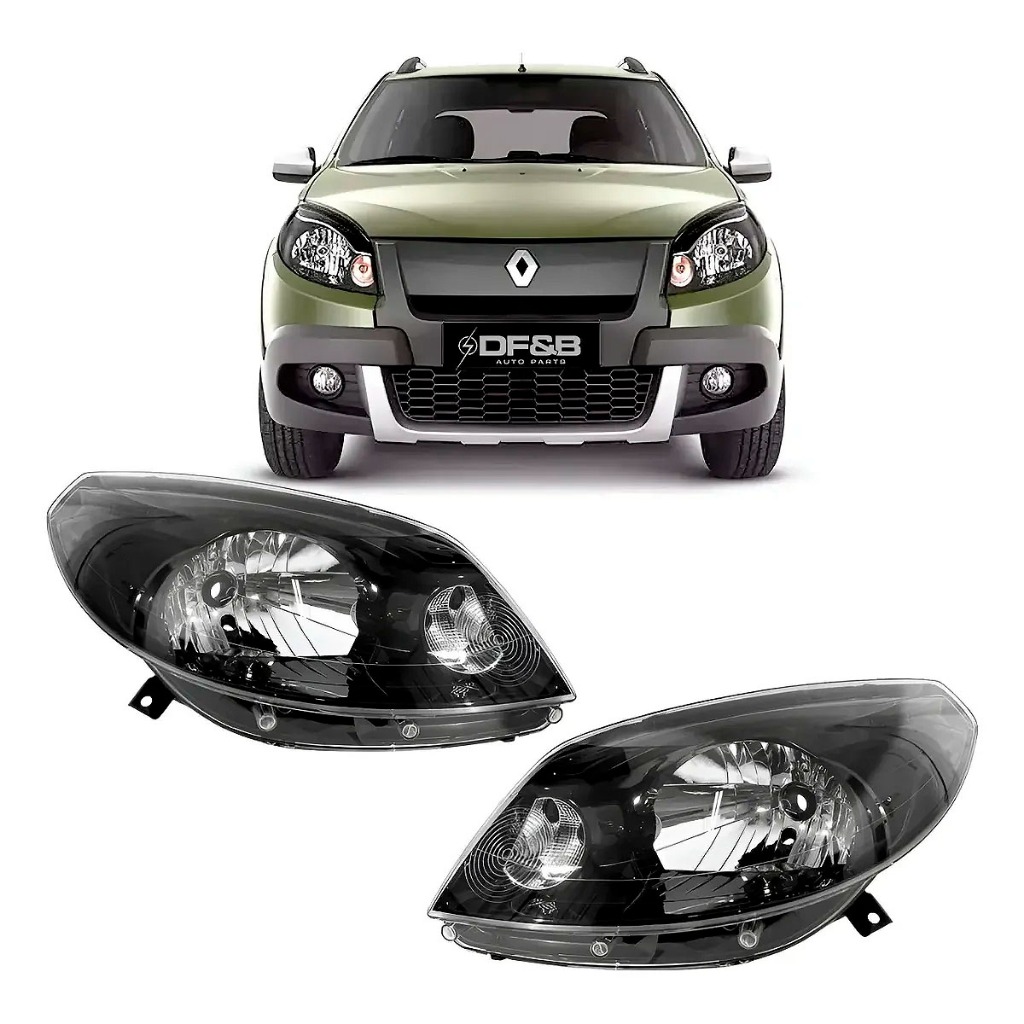 Farol Renault Sandero Stepway 2012 2013 2014 Mascara Negra