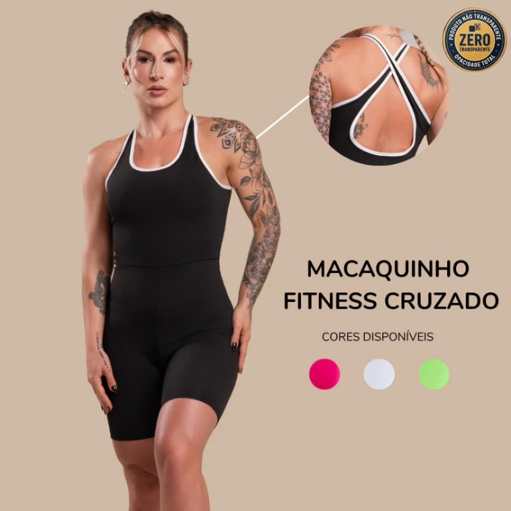 Macaquinho Macacão Academia Fitness Cruzado Detalhe Cor Feminino ZERO TRANSPARÊNCIA — imagem 1