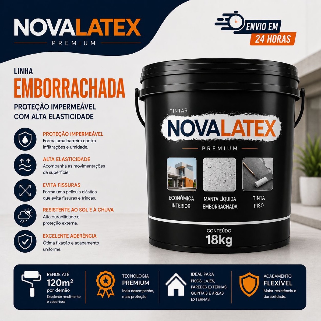 Tinta Emborrachada 18Kg Novalatex Impermeabilizante Hidrorepelente Lavável Anti Mofo Cobre Fissuras
