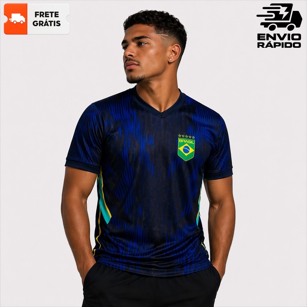 Camisa Azul Brasil Copa Masculina e Feminina Bordado 2026
