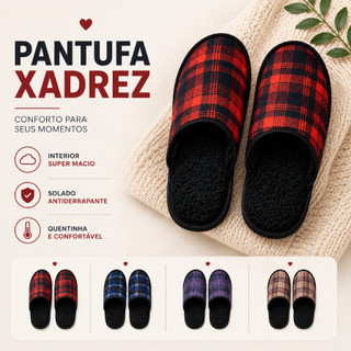 Pantufa Masculina Xadrez Peluciada - chinelo de inverno - Senza Spina - pantufa quentinha confortável