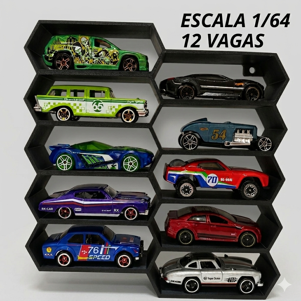 Kit Suporte Estante P/ 12 Carrinho 1/64 Display Miniatura Hotwheels Matchbox Diecast