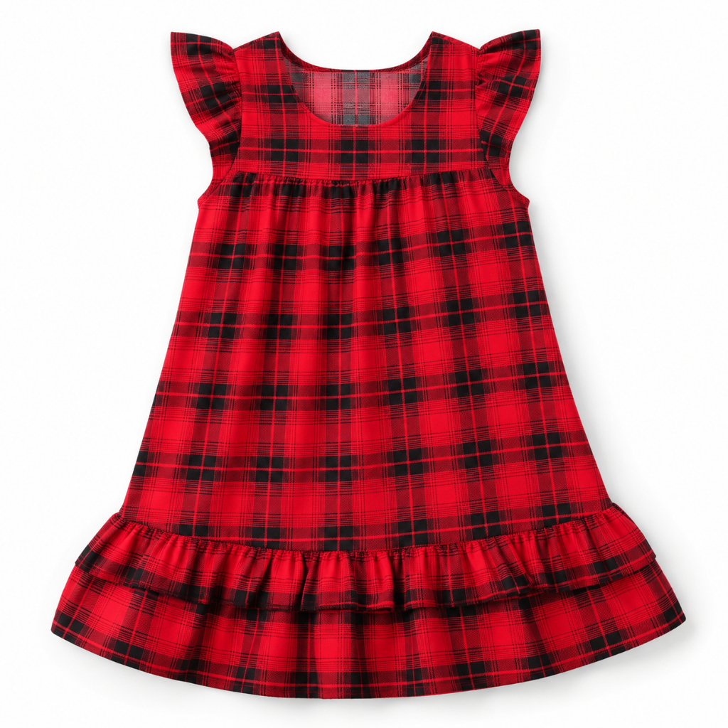 Vestido infantil e juvenil Lara Xadrez com Preto e Vermelho Pequeno Junino Menina Modinha