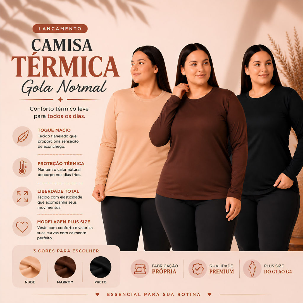 Blusa Térmica Feminina Segunda Pele Flanelada Plus Size Fit