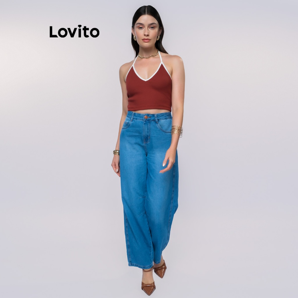 Lovito Top Decote V Cropped Moda Feminina BRTKB969BRL999 · foto 2