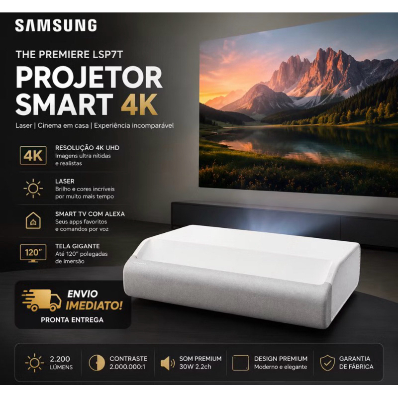 Projetor Samsung The Premiere LSP7T 4K Laser Smart TV Alexa 120”