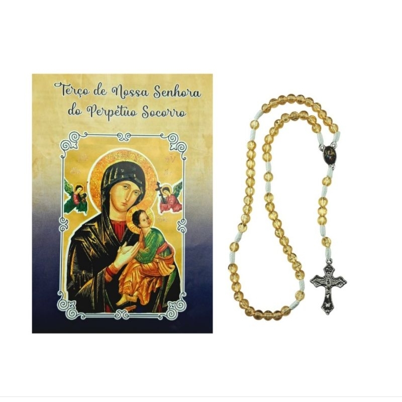 Terço Nossa Senhora do Perpétuo Socorro com folheto de oração