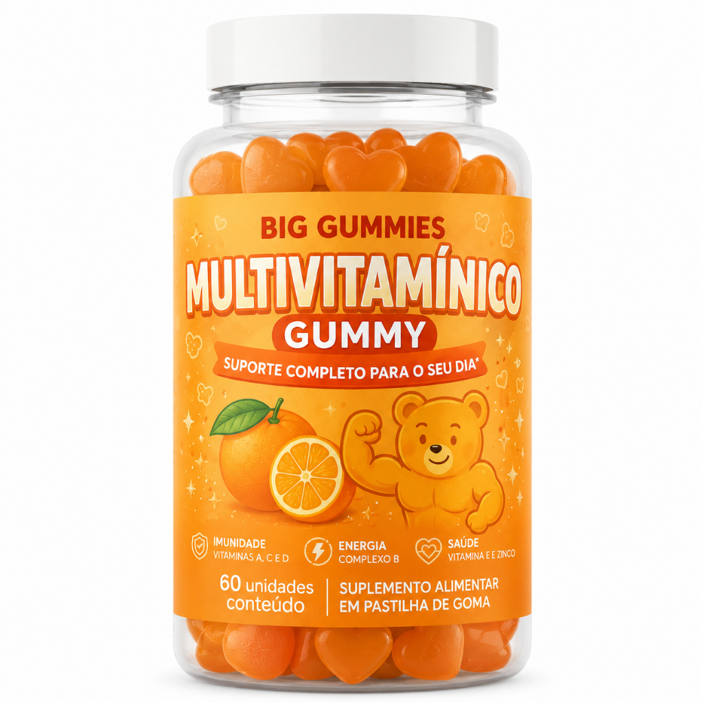 Gummy Big Gummies Multivitamínico Laranja 60 Unidades Vitaminas A C D E Complexo B Zinco