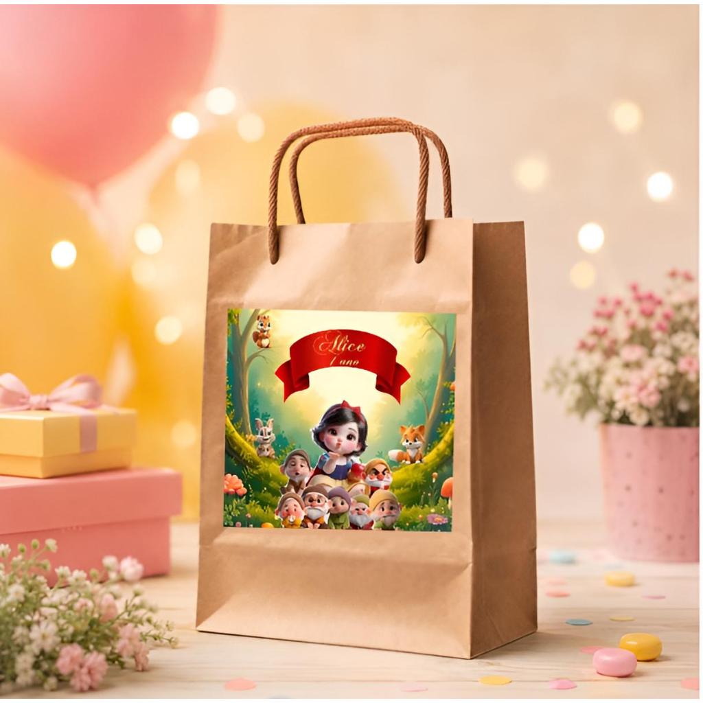 Kit Adesivos para sacola kraft 10 x10 personalizado tema BRANCA DE NEVE CUTE