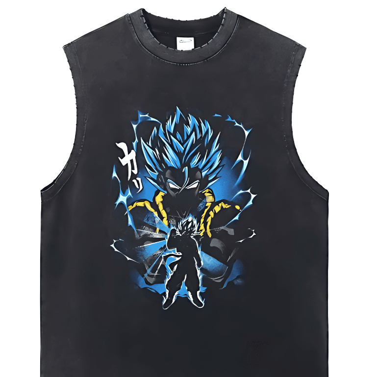 Camiseta Regata Machão Conforto Dragon Ball Gogeta Super Sayajin Blue Algodão Camiseta Cavada Masculino Unissex Adulto