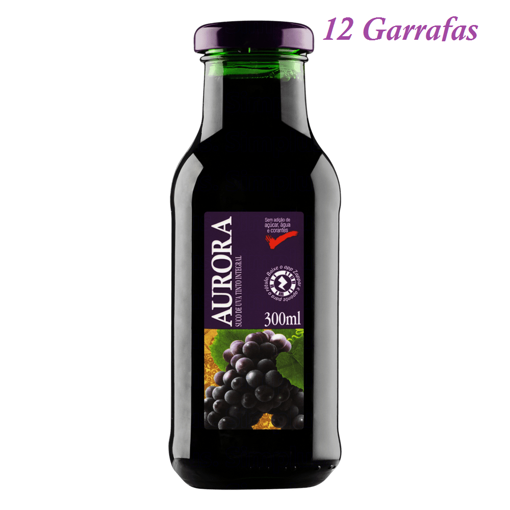 Kit 12 Suco de Uva Tinto Natural Aurora Garrafa Sem Glúten 300 ml
