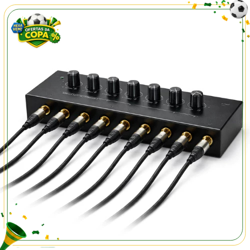 Amplificador de Fone 4 e 8 Canais Profissional Hi-Fi P10 Volume Individual Estúdio Podcast Igrejas