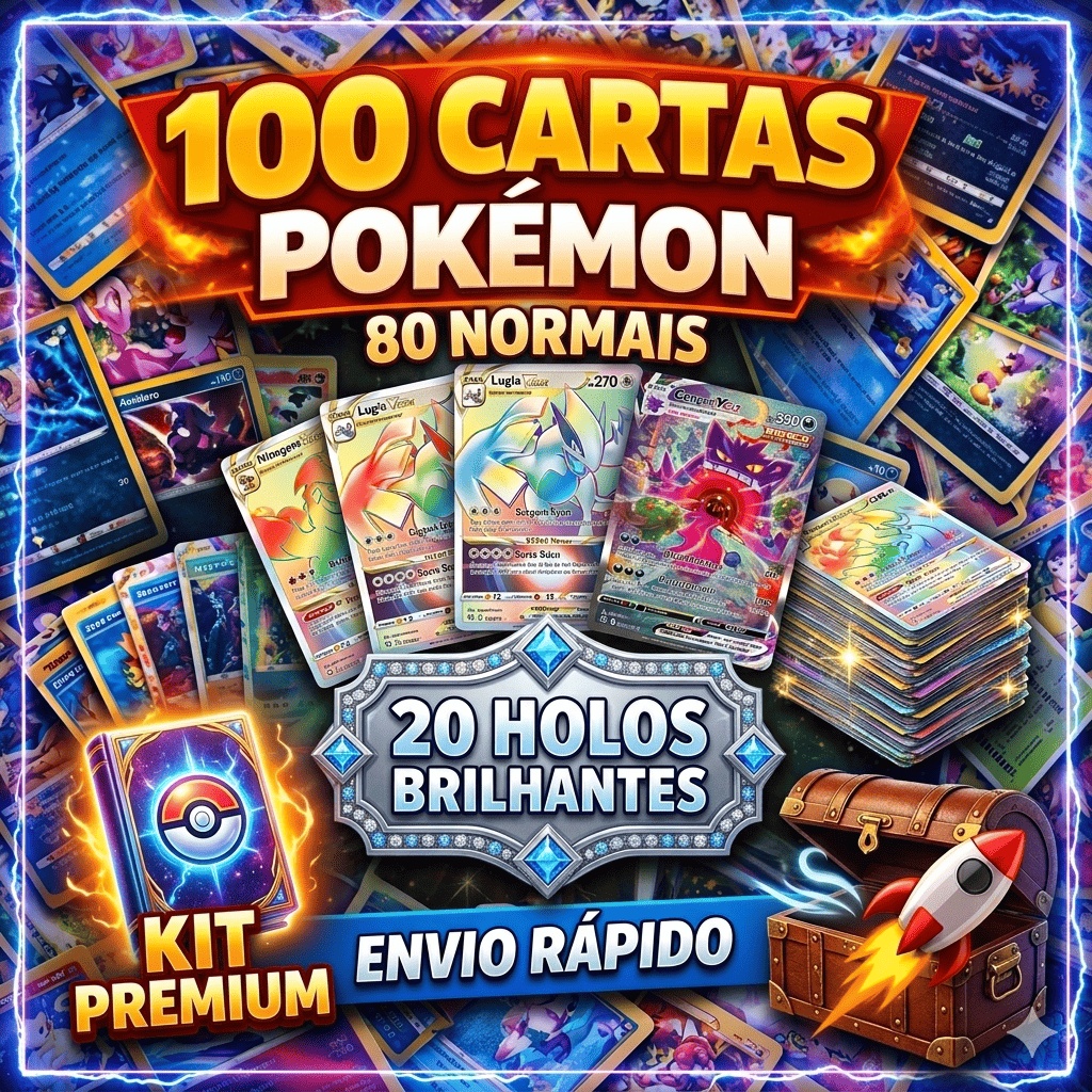 100 Cartas Pokémon Originais com 20 Brilhantes + Envio rapido