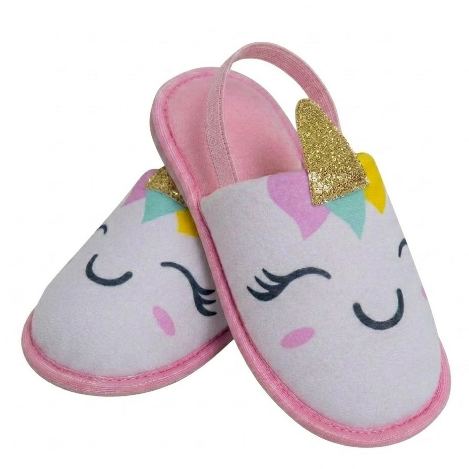 Pantufa Chinelo Infantil de Unicórnio Baby Confortável e Macia EVA Antiderrapante com Elástico