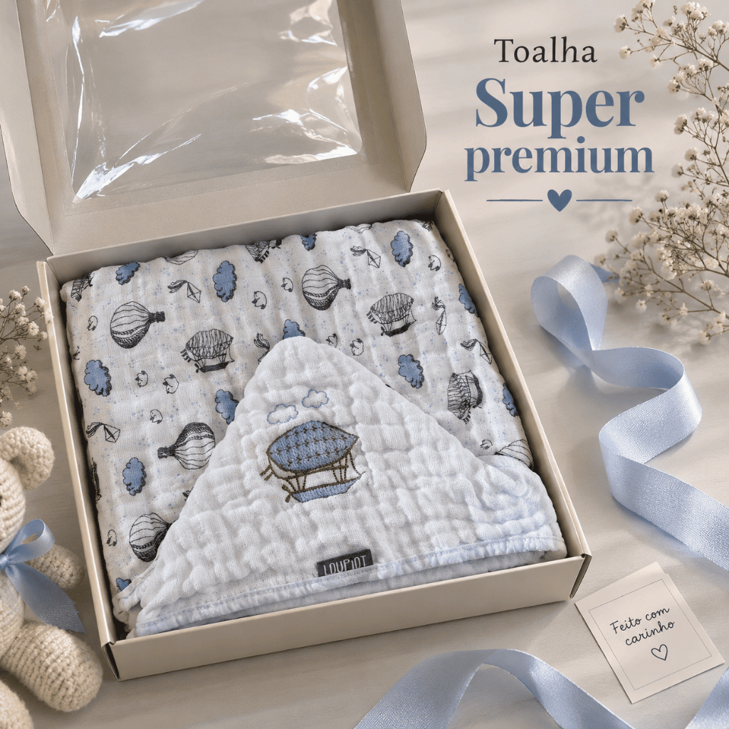 Toalha Banho Bebe Capuz Bordada 100x85cm Soft Premium 3 Camadas Presente Cha Bebe Menino Menina Caixa