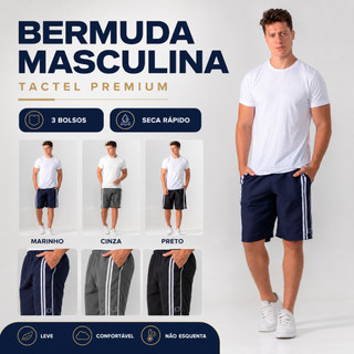 Bermuda Masculina Tactel 3 Bolsos Praia Piscina Academia Corrida Caminhada Ohemm