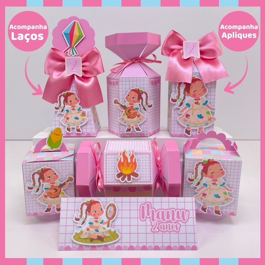 Kit Festa Arraiá Festa Junina Menina Caixinhas Personalizadas Lembrancinhas de Aniversário