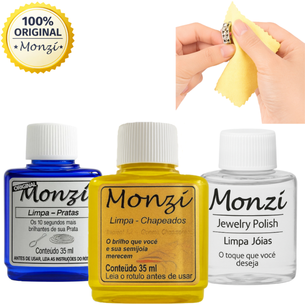 Limpa Ouro 18k Maciço monzi original frasco 35ml 01mini flanela polidora// e outros (escolha)