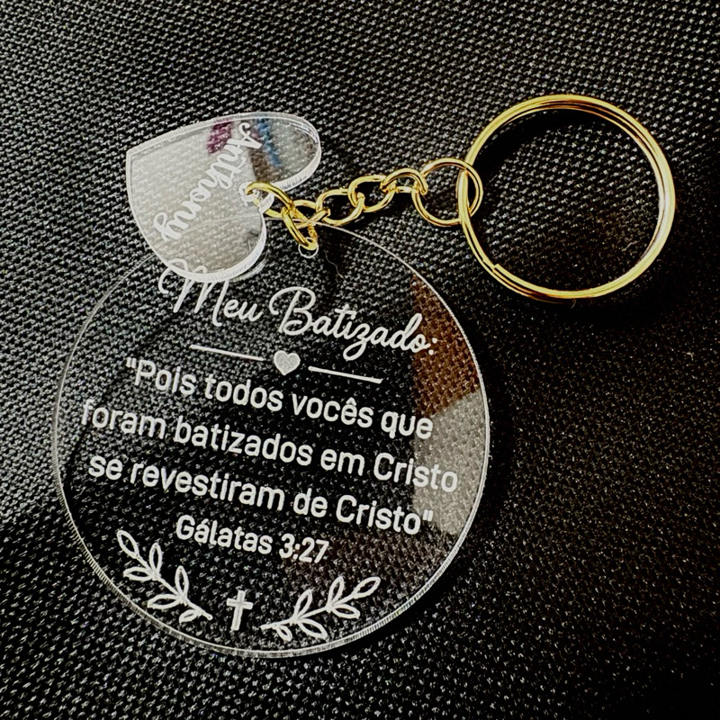 Chaveiro Acrílico Personalizado Transparente Lembrancinha Batizado Eucaristia Crisma Aniversário Empresa