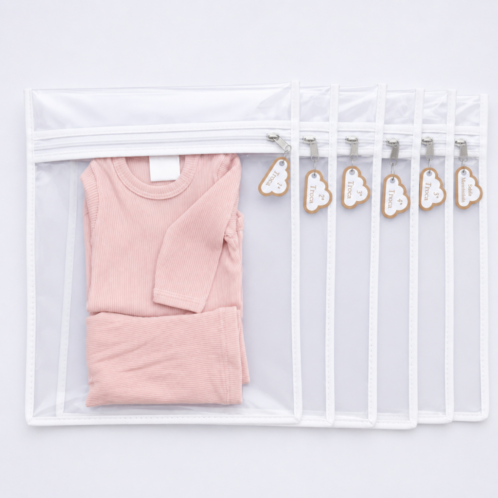 Kit 6 Saquinhos Organizadores para mala saída maternidade + TAGS Plastificadas