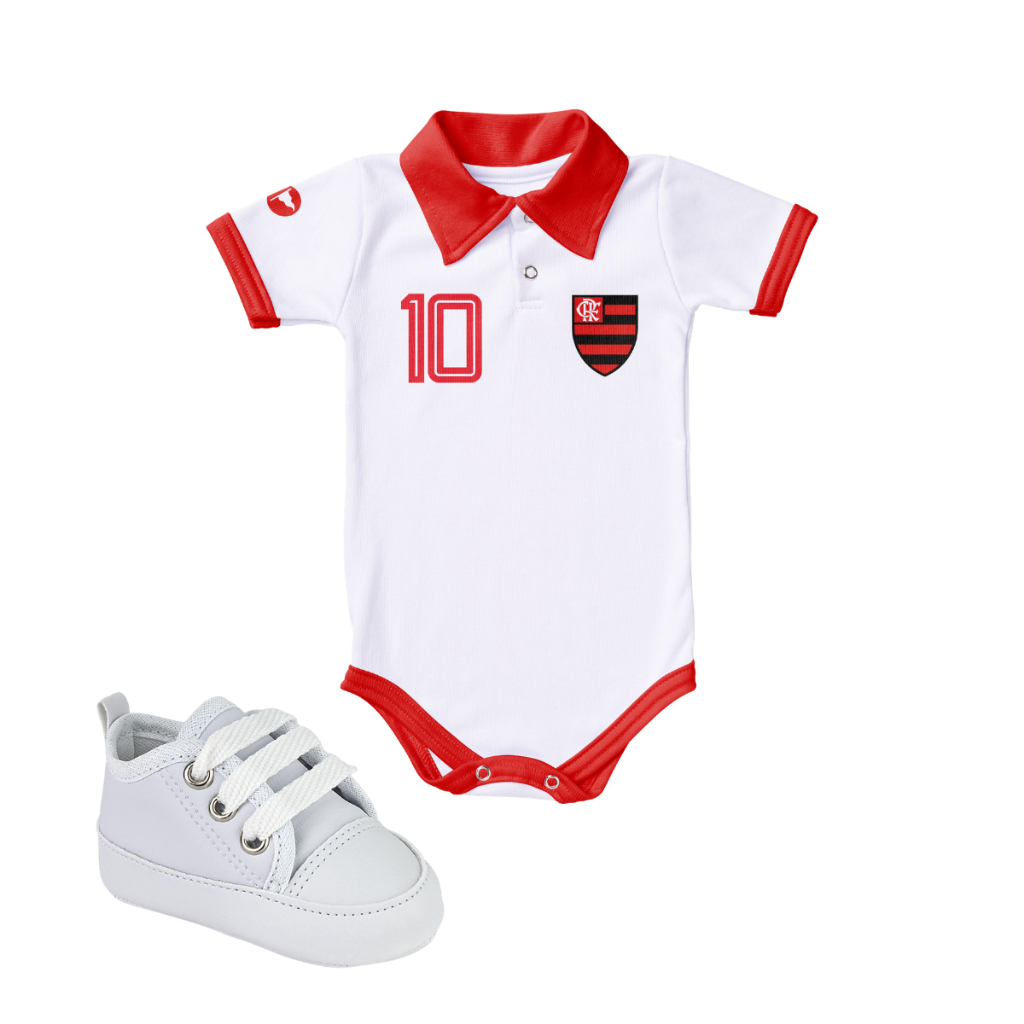 Kit 2 Peças Body Flamengo Torcida Baby Oficial e Tênis Bebe Mania Star 72301