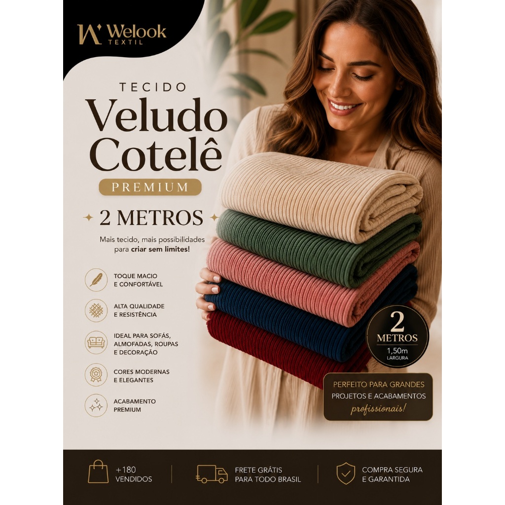 Tecido Veludo Cotelê Premium 2 Metros x 1,50m | Macio, Resistente e Sofisticado