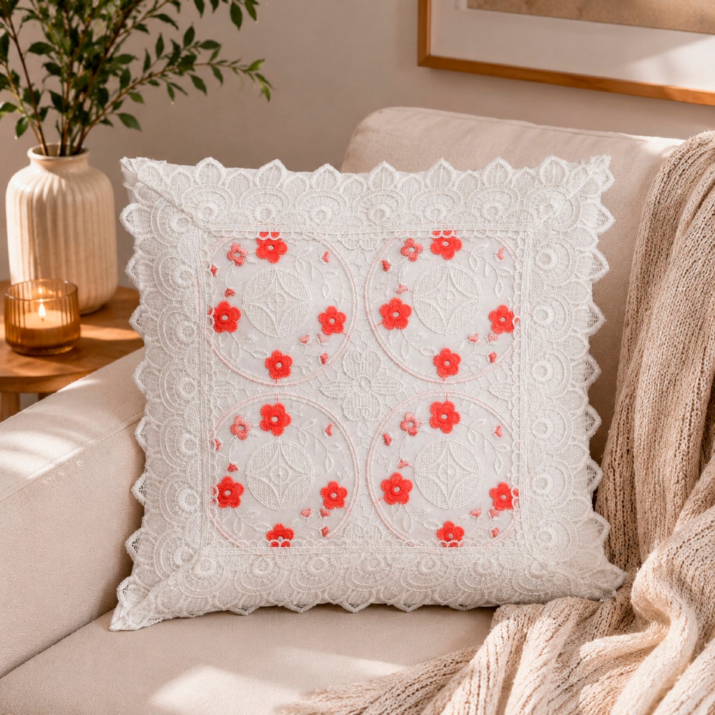Capa De Almofada Bordada Renda Decorativa Guipir Branco Branco Renda Bordada