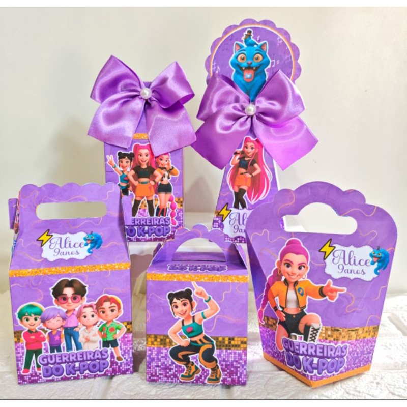 Kit Caixas Guerreiras do k-pop - aniversário - lembrancinha - PEGUE E MONTE - festa infantil - Huntrix - Personalizados