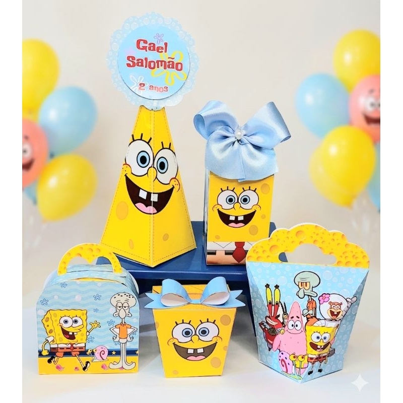 Kit Caixas Bob Esponja Personalizada + BRINDE /Lembrancinha de Festa /Aniversário | Decoração Bob Esponja