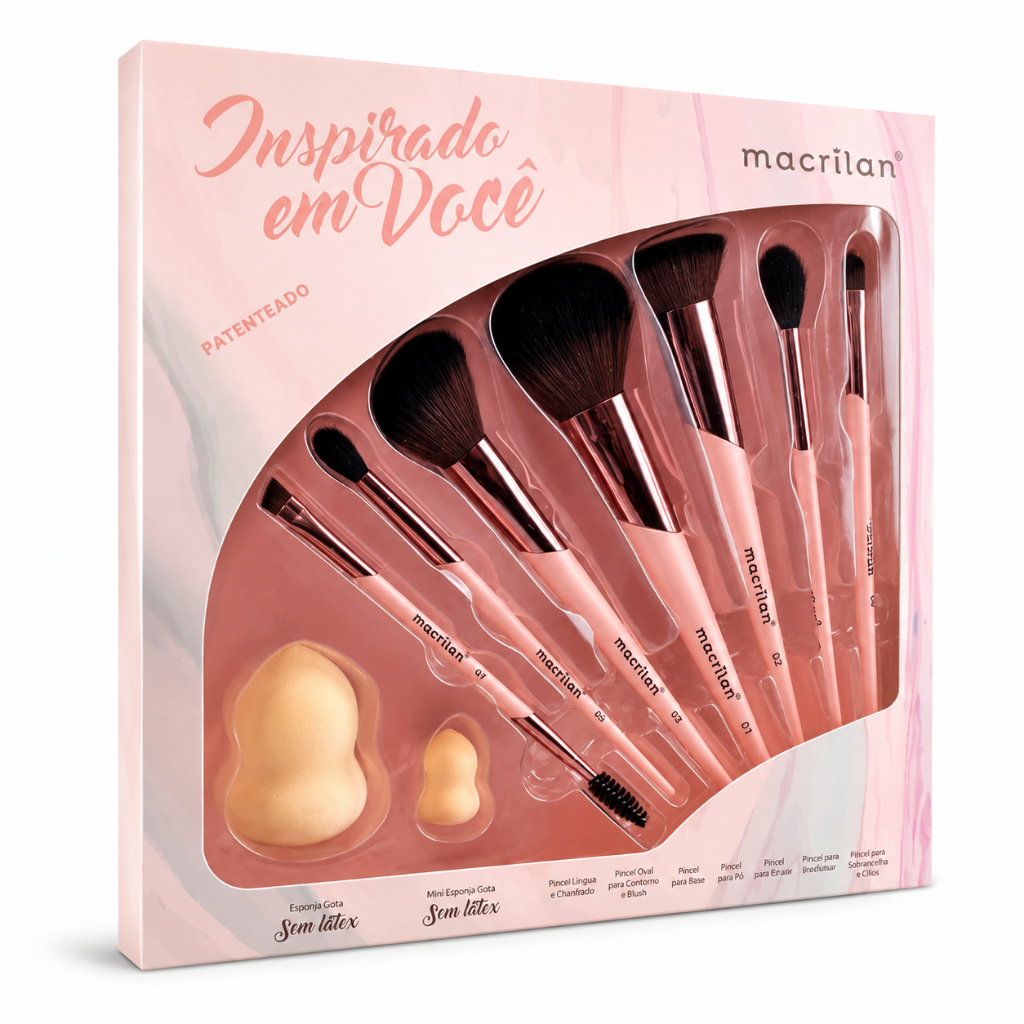 Kit com 7 pincéis Profissionais + 2 esponjas - Inspirado em Você ED200 - Macrilan