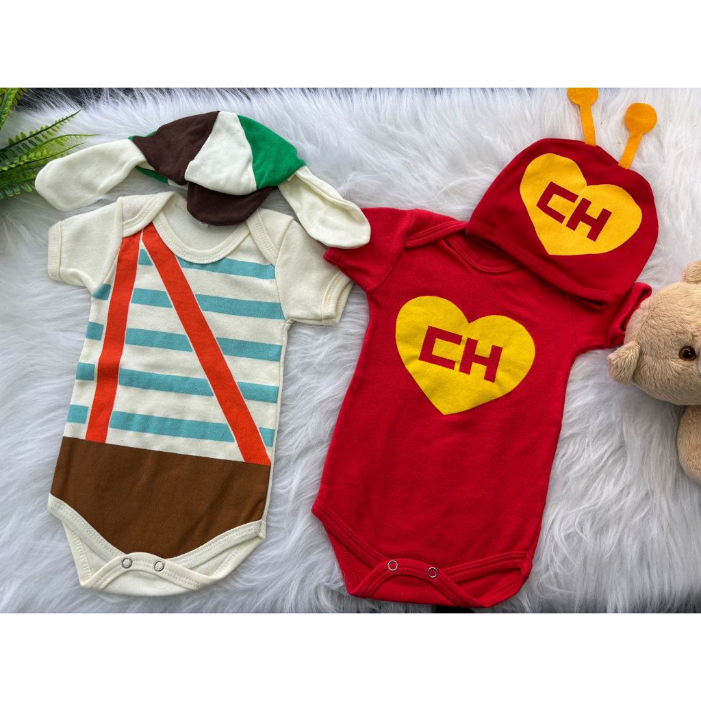 Kit Body Bebê Gêmeos Chaves e Chapolin com Touca – Conjunto Infantil Temático Mesversário Fantasia Menino