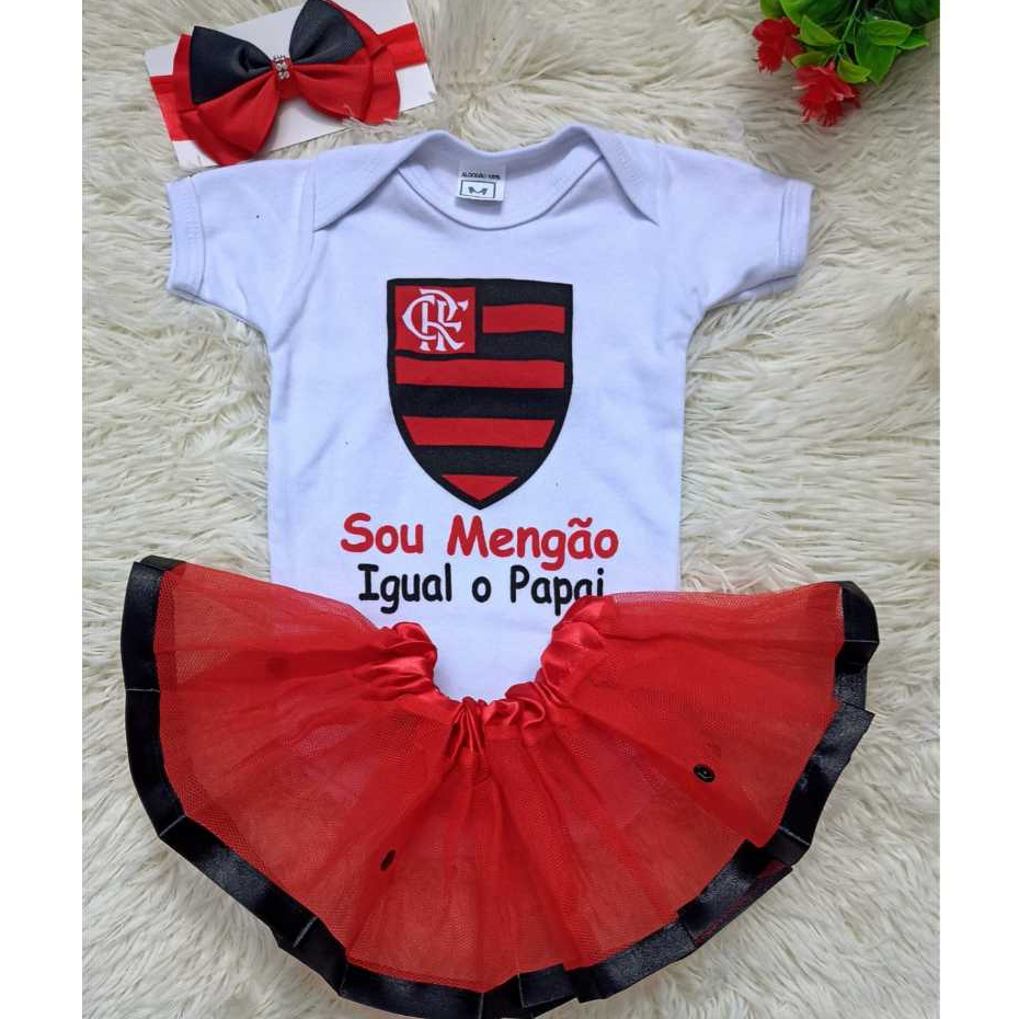 Body Bebê Infantil Time Vermelho e Preto carioca FRASE fantasia futebol Menina e Menino — imagem 2 de 2