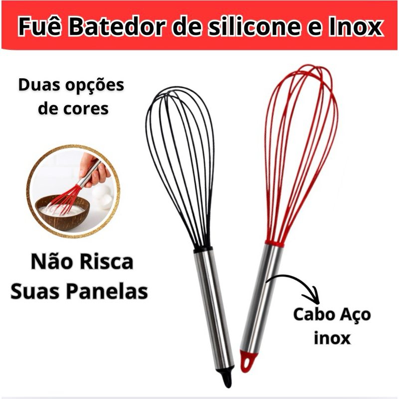 Batedor Fuê Silicone Cabo Inox Resistente Cozinha