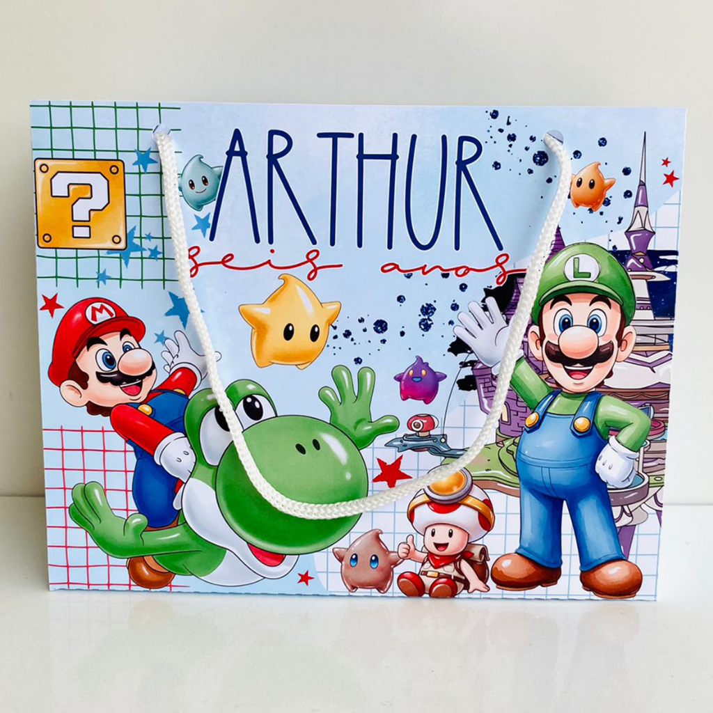 SACOLINHA PERSONALIZADA DE ANIVERSÁRIO SUPER MARIO BROS - LEMBRANCINHA PEGUE E MONTE - VARIOS TEMAS