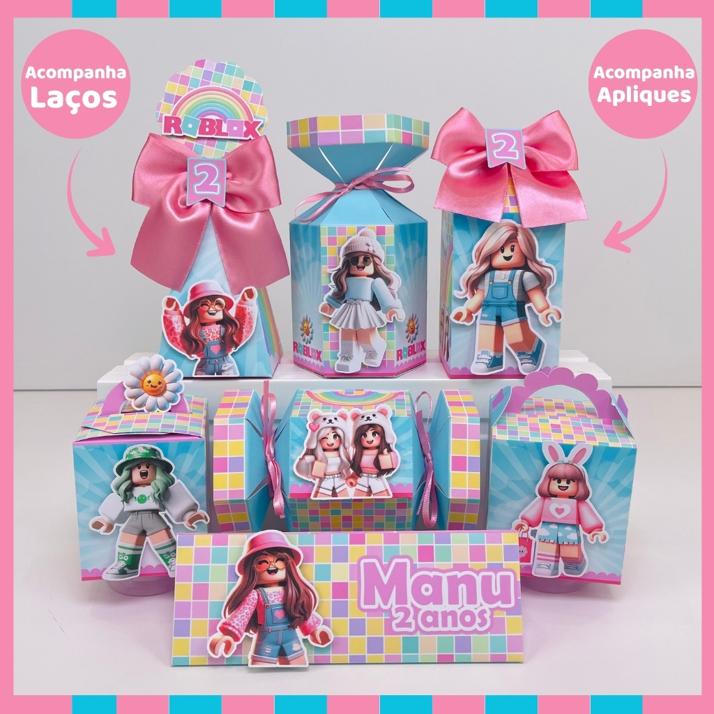 Kit Festa Roblox Rosa Menina Lembrancinha Personalizada Caixinhas Personalizadas Lembrancinhas de Aniversário