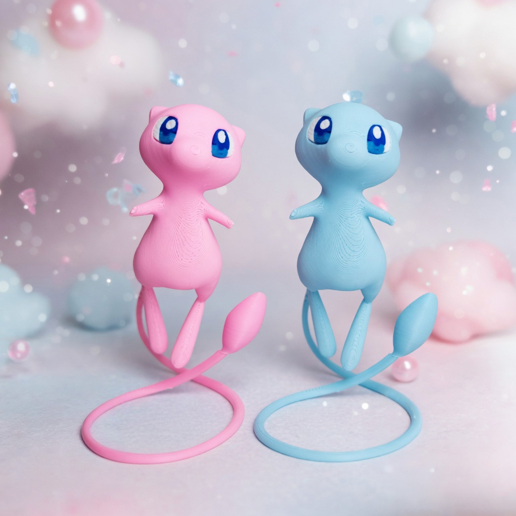 Action Figure Pokémon Mew e Shiny Mew | Boneco 3D Pokémon Mítico Miniatura