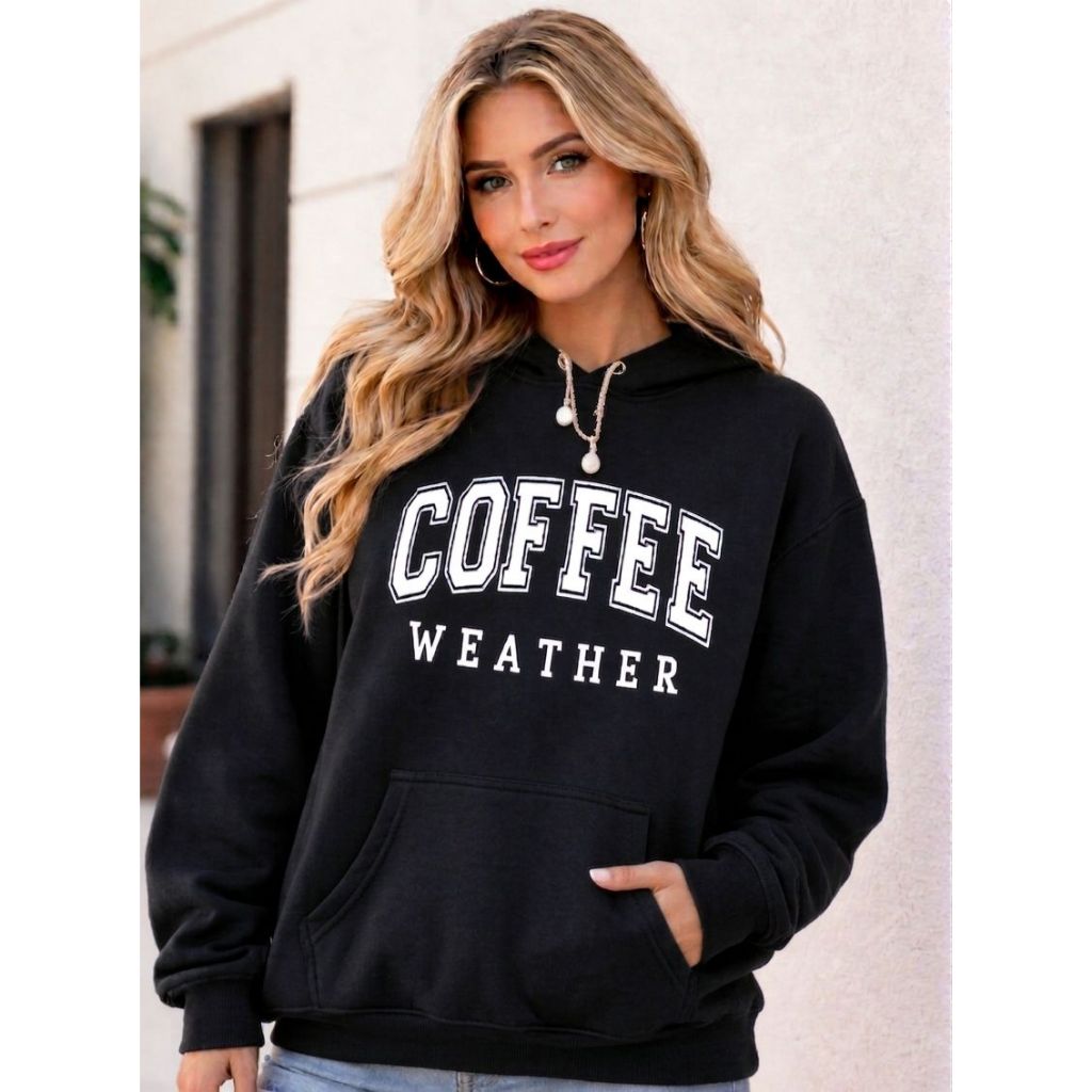 Moletom Unisex Flanelado Canguru Estampado Coffee Quentinho Blusa de Frio Moleton