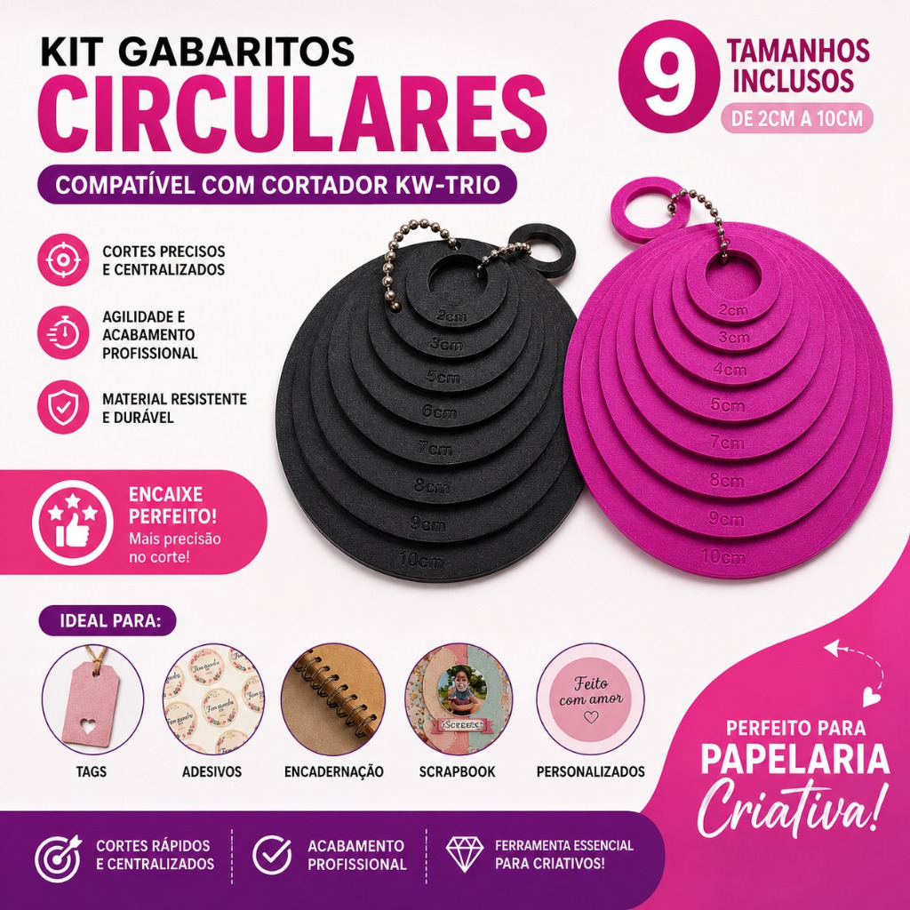 Kit Molde Circular KW-Trio para Cortador | Ideal para Tags, Adesivos e Personalizados