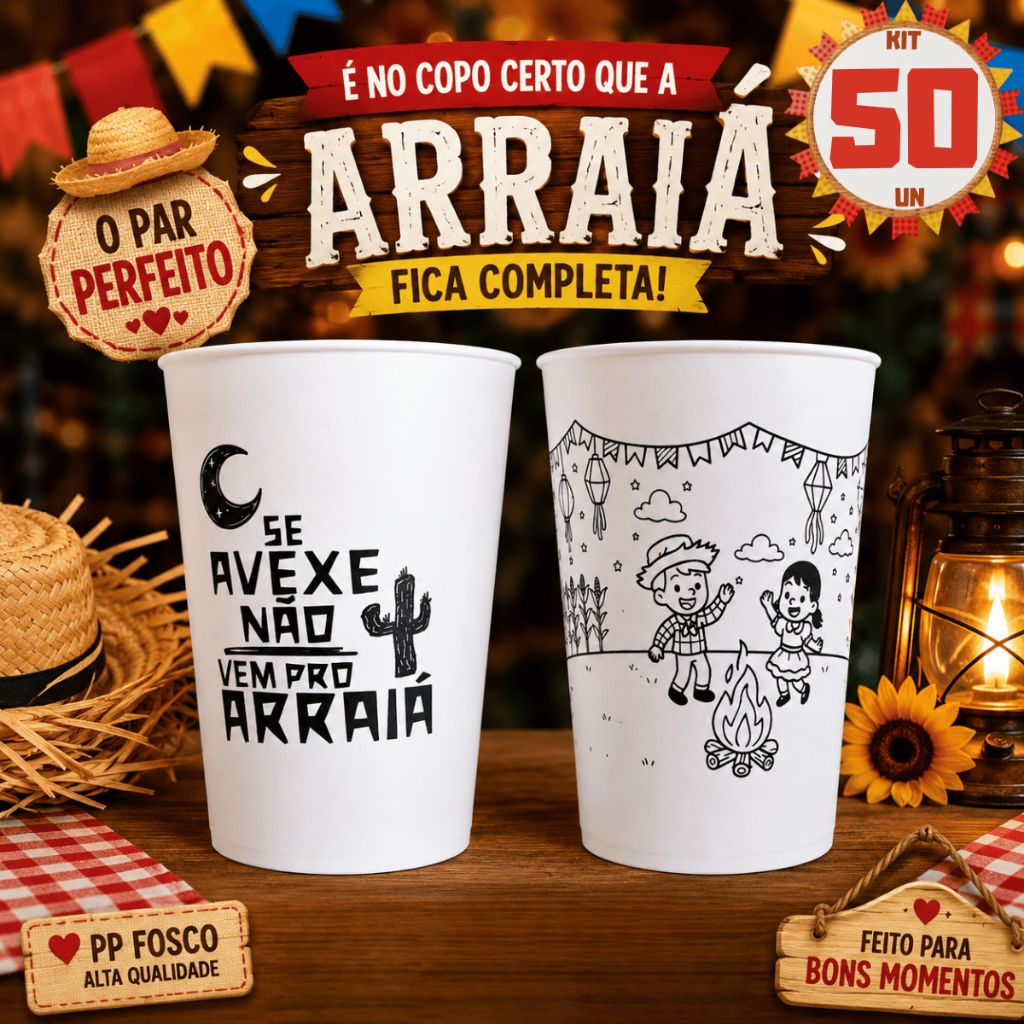 Kit 50 Copos Personalizado Para Festa Junina Copo Personalizado Para São João Escola Alunos Crianças