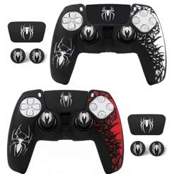 Kit Capa Protetora Silicone Spider Man + Grips + Adesivo Touchpad Para Controle Ps5