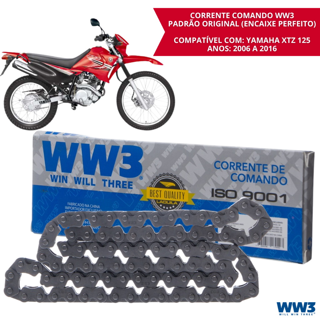 Corrente Comando Yamaha YBR 125 Factor XTZ 125 90 Elos WW3 Peça Reposição Alta Qualidade