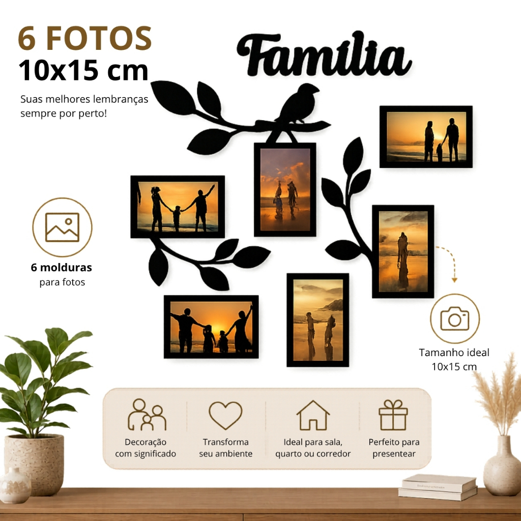 Quadro Porta Retrato Decorativo Em MDF Moldura De Árvore Para Fotos Em Família