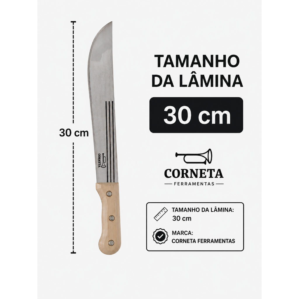 Facão para mato 12" em aço carbono e cabo de Madeira corneta