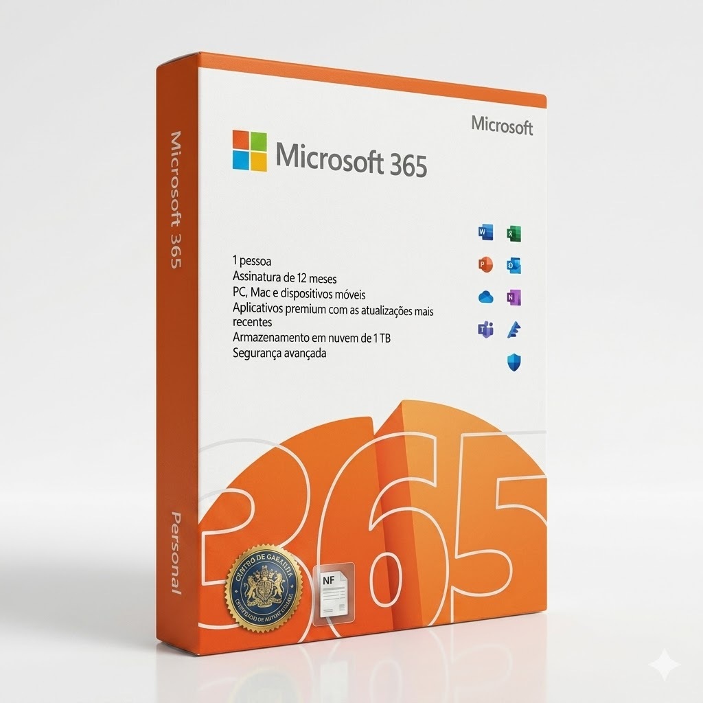 Microsoft Office 365 Mídia Física Licença 12 Meses + 1TB OneDrive 1 Usuário Assinatura Anual Físico