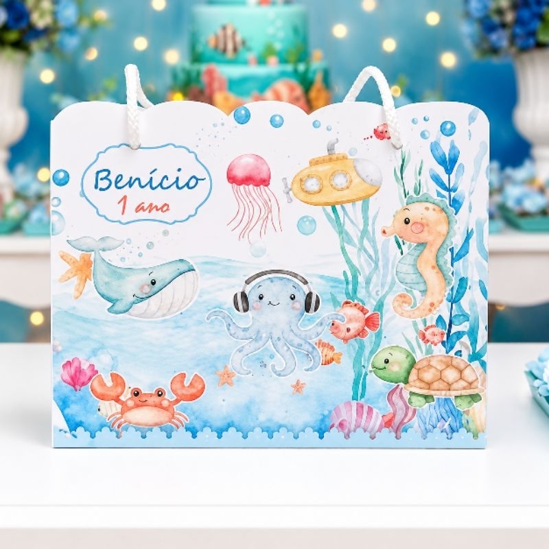 🎀Sacolinha FUNDO DO MAR personalizado /Lembrancinha/Aniversário Infantil/com nome e idade/festa fundo do mar 🎀