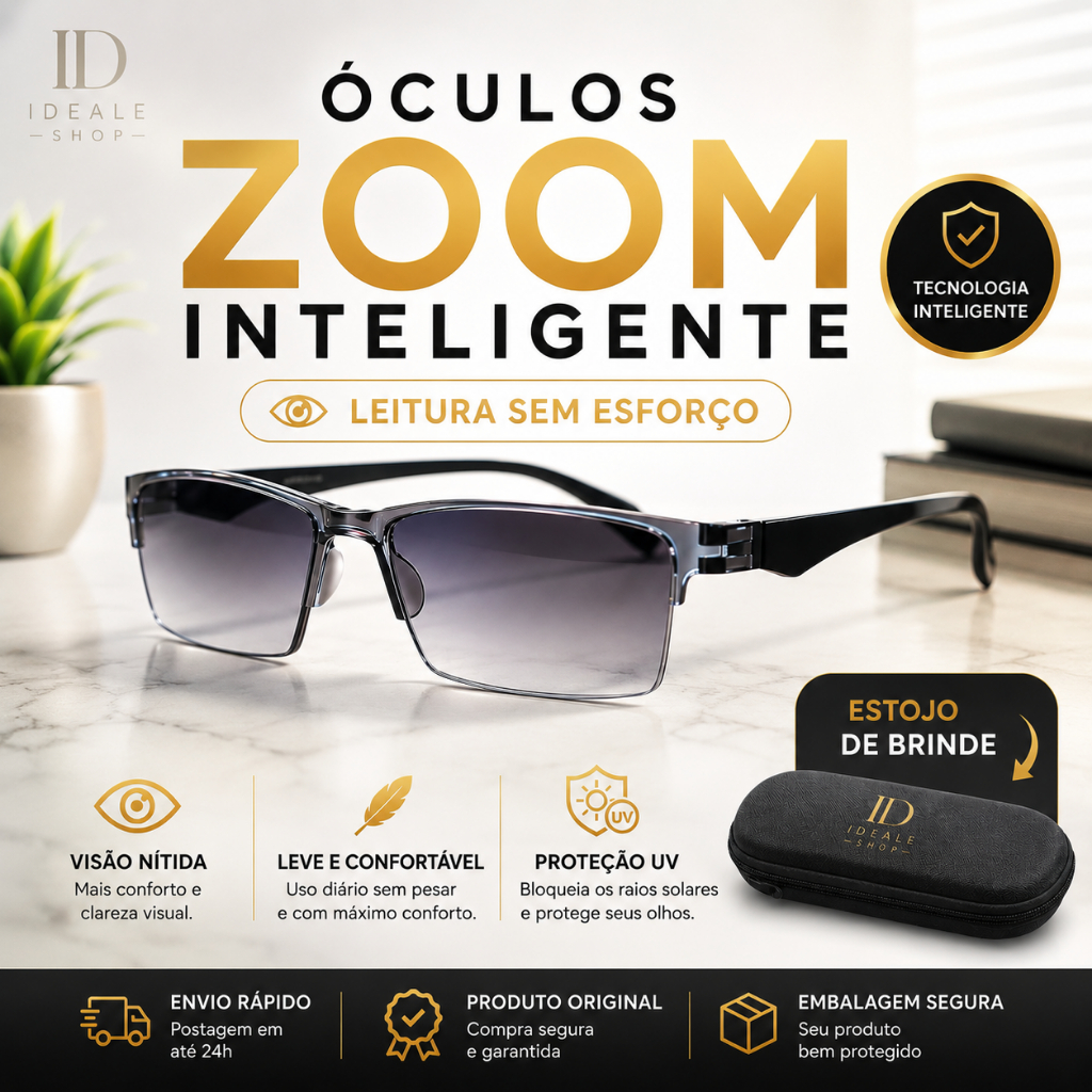 Óculos De Leitura Lente Cinza/Zoom Inteligente proteção luz azul/vista cansada nunca mais