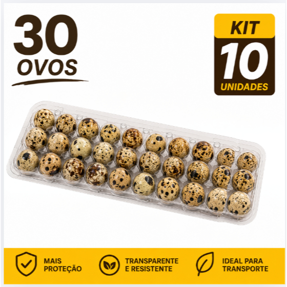 10 Unidades Cartela Para 30 Ovos de Codorna Embalagem Plástica Transparente Alta Resistência