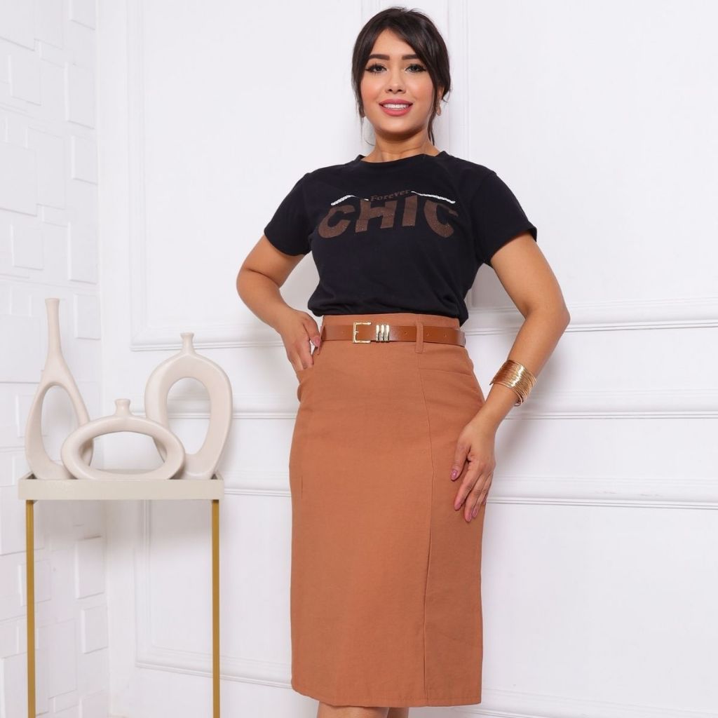 Saia Sensorial Marrante Moda Feminina Midi Com Cinto Envio Imediato