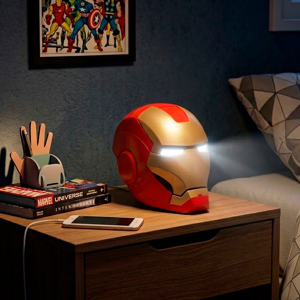 Luminária de Mesa Capacete Homem de Ferro 💡 Marvel Iron Man Decoração Geek Tony Stark Setup Gamer